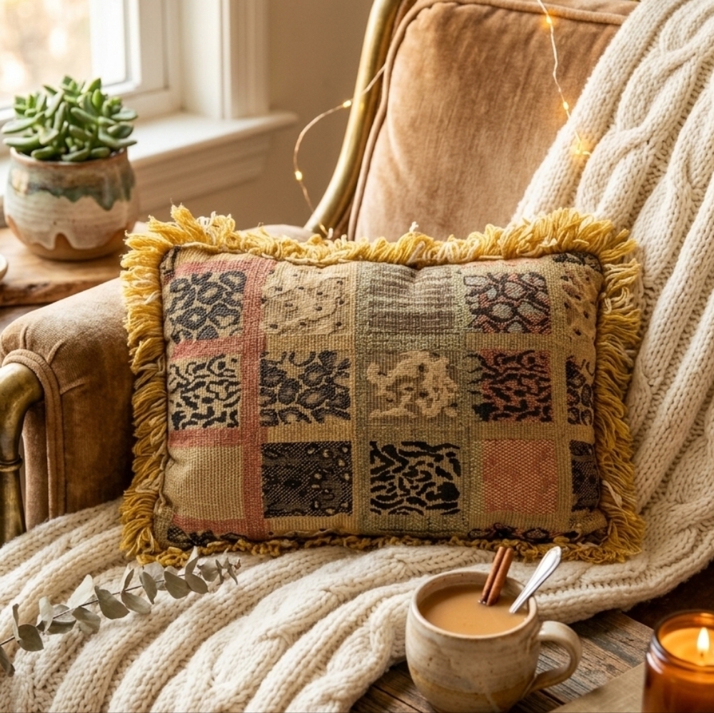 COPY ๐บ๐ฆ Fringe Tassel Vintage Stich Navajo Motive Accent Pillow